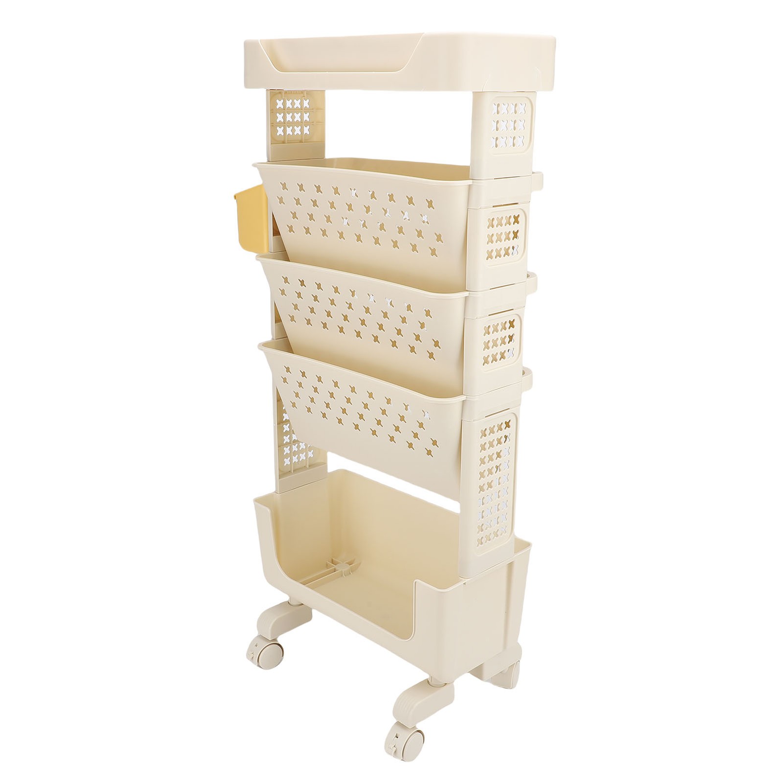 Rolling Book Cart 5 Tier Multi Functional Movable Storage Book Rack White