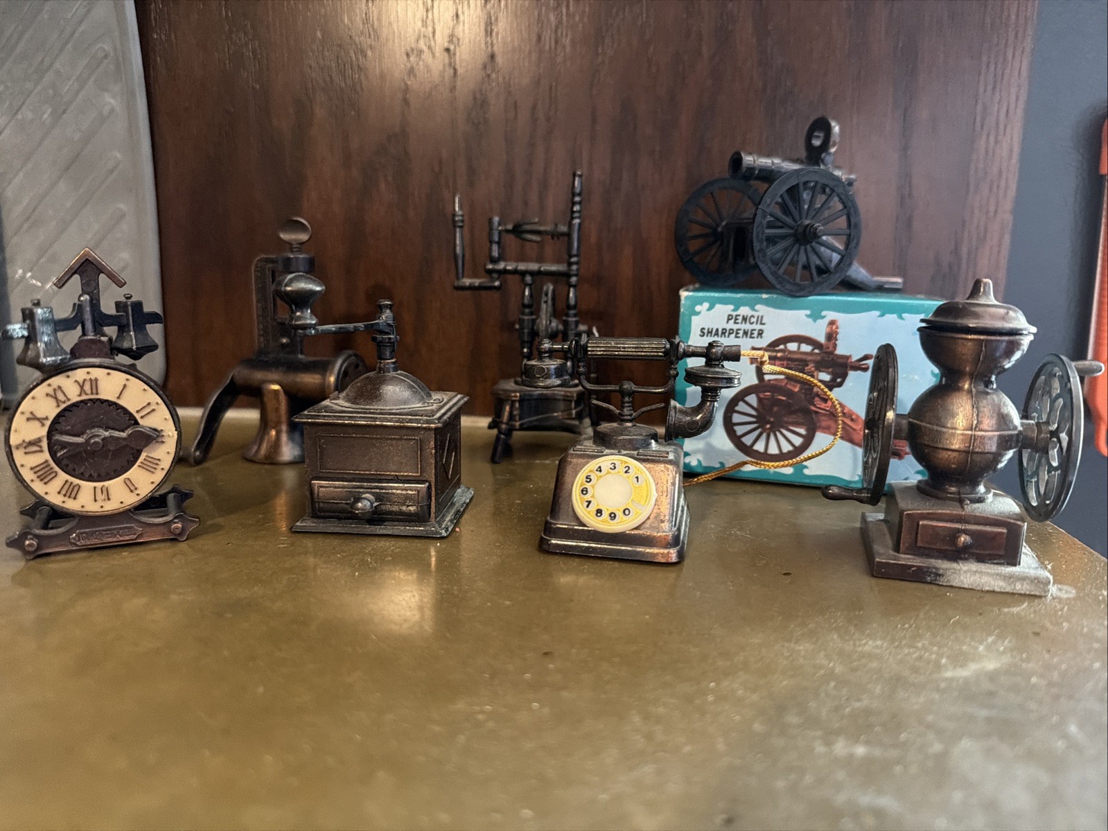 LOT OF 7 VINTAGE 1970s MINIATURE DIE CAST PENCIL SHARPENERS