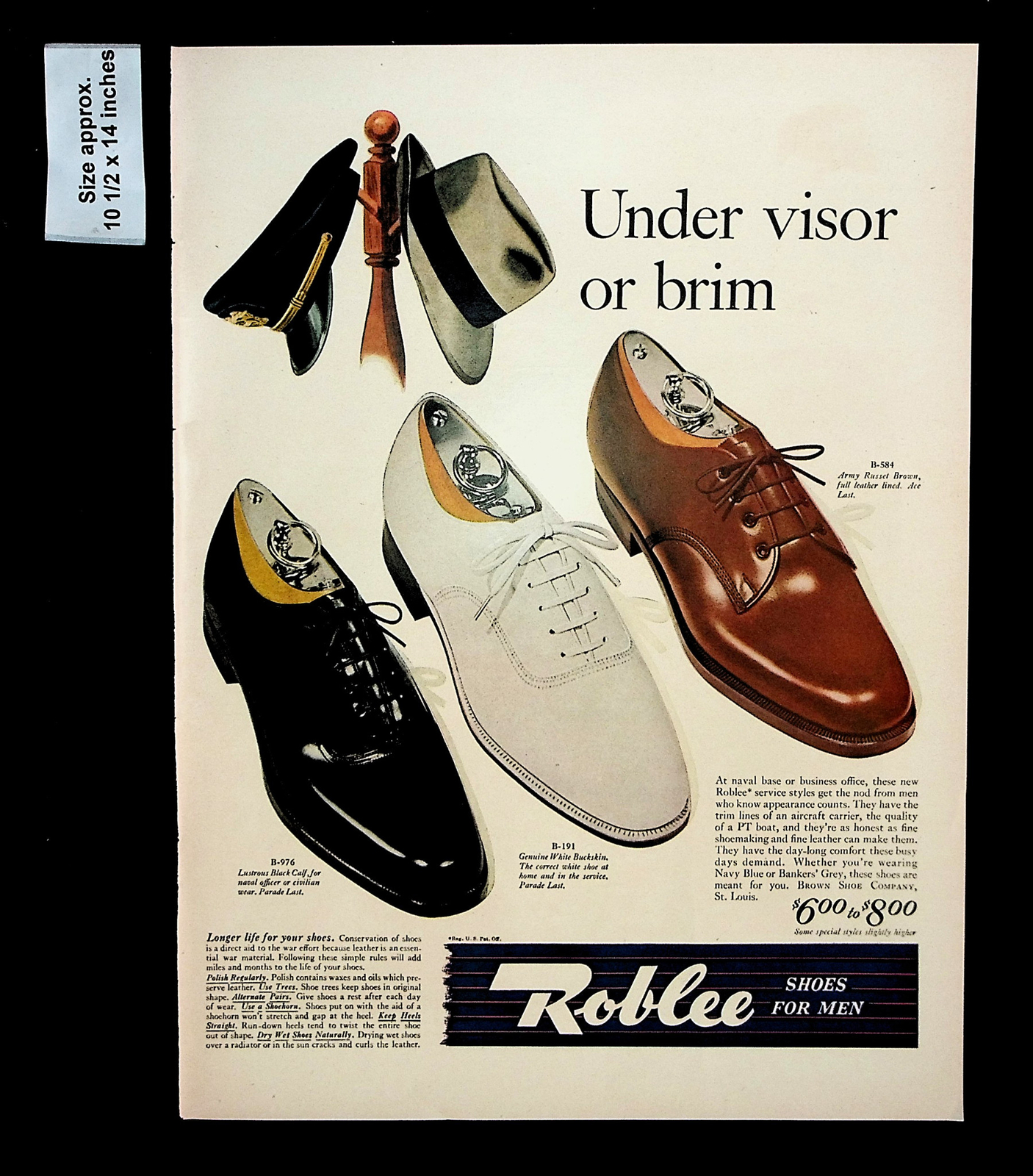 1943 Roblee Shoes for Men Fashion Hats Leather Clothing Vintage Print Ad 33071