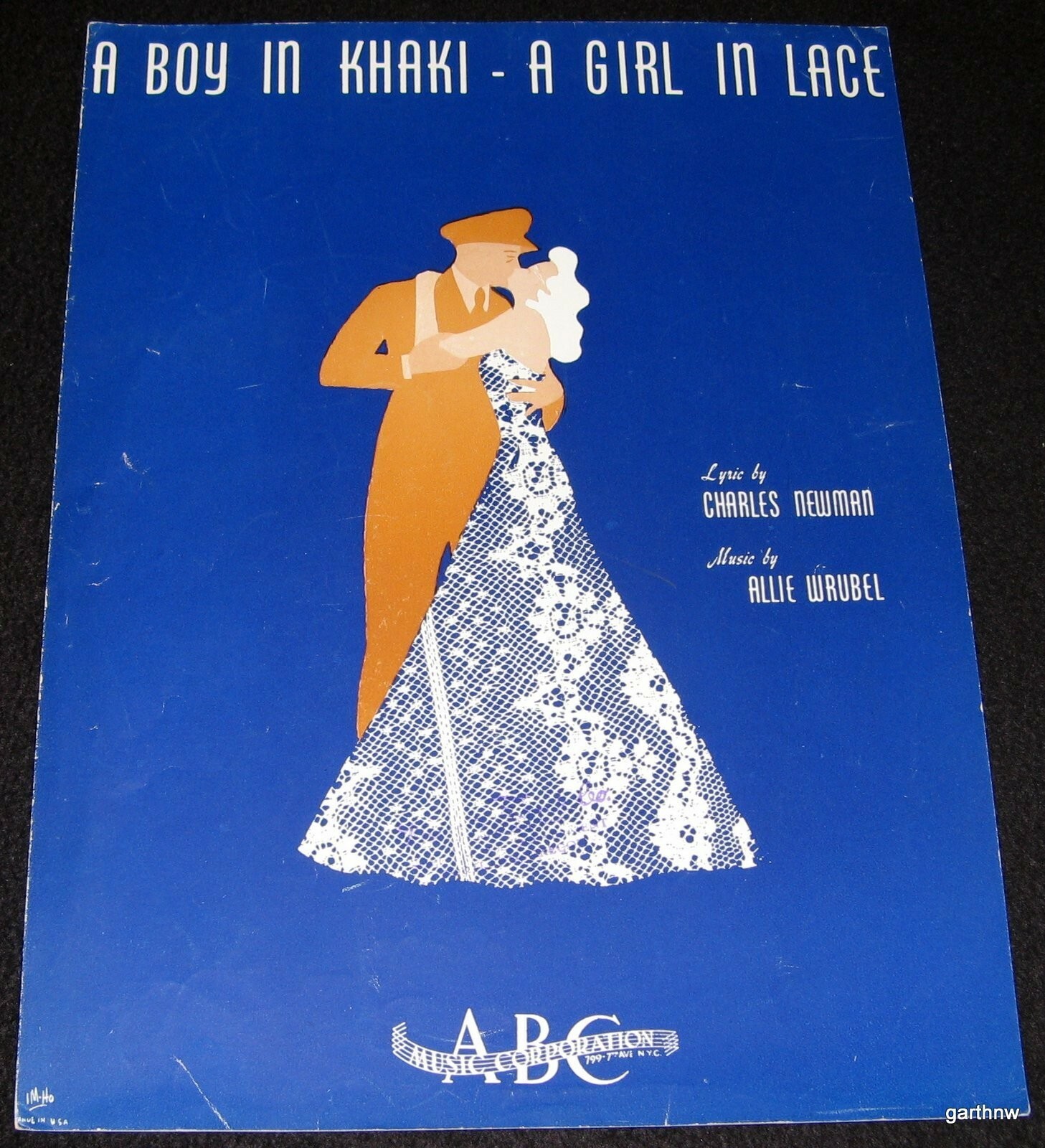 SOLDIER & GIRL IN LACE DANCE 1942 ART & MUSIC SHEET A BOY IN KHAKI WORLD WAR II