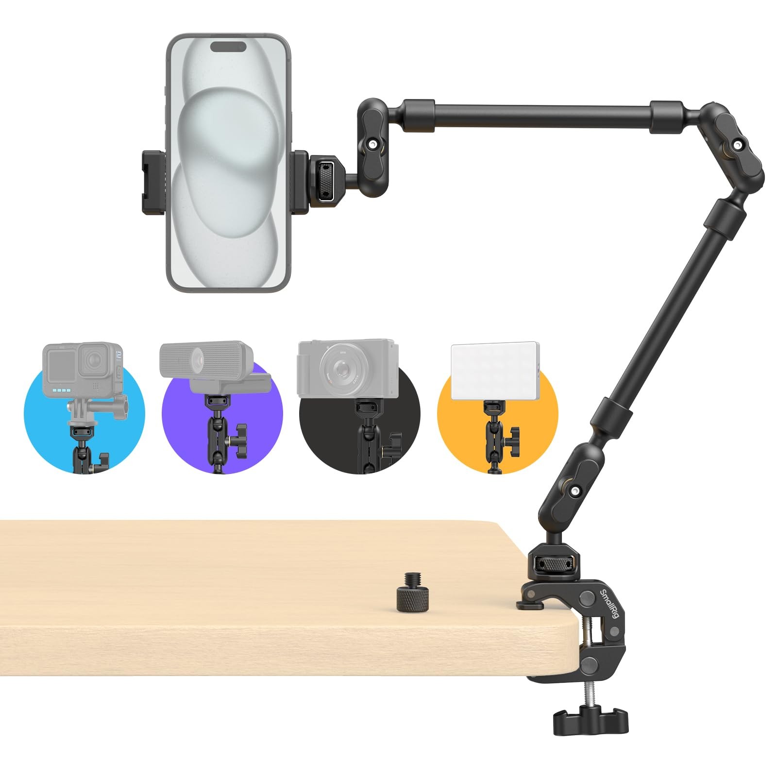 SMALLRIG 22" Magic Arm Clamp, Overhead Phone Mount Holder Stand, Black