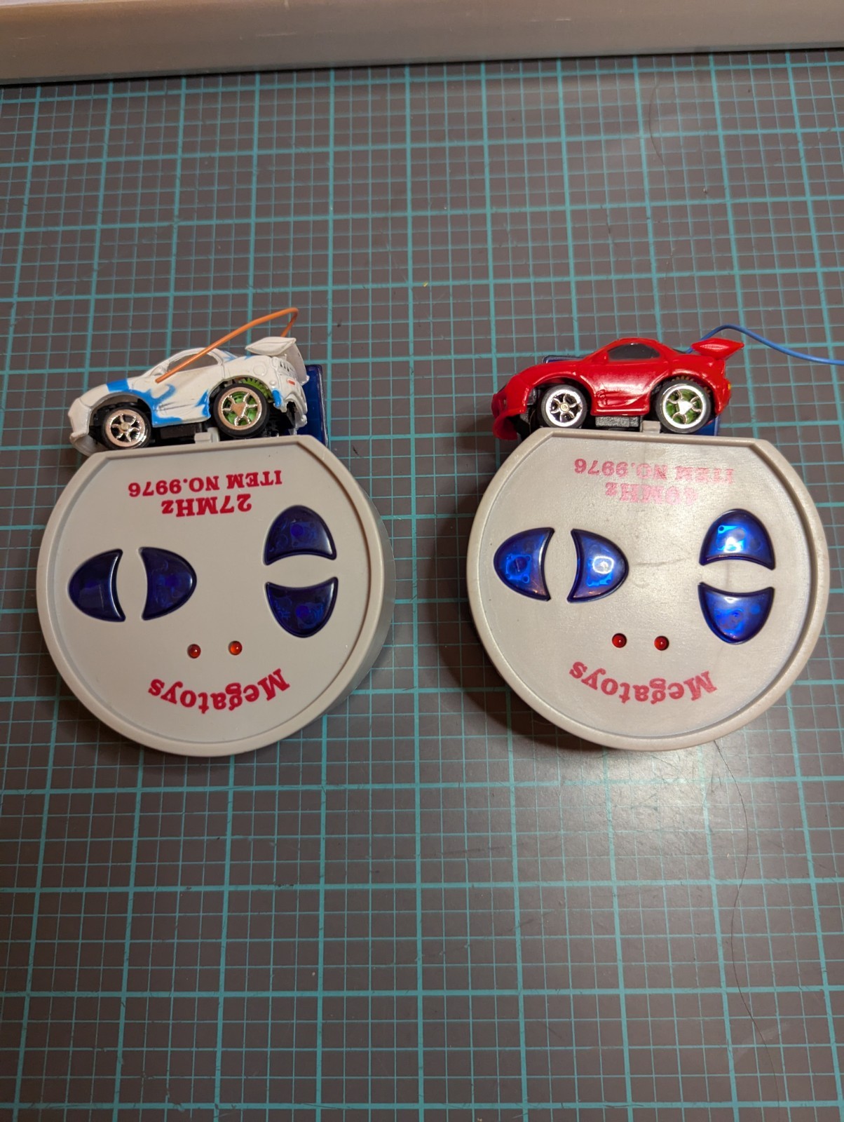 Lot Of 2 MegaToys RC 27 & 49MHz Mini Racer RC On The Bottom of Stand Untested
