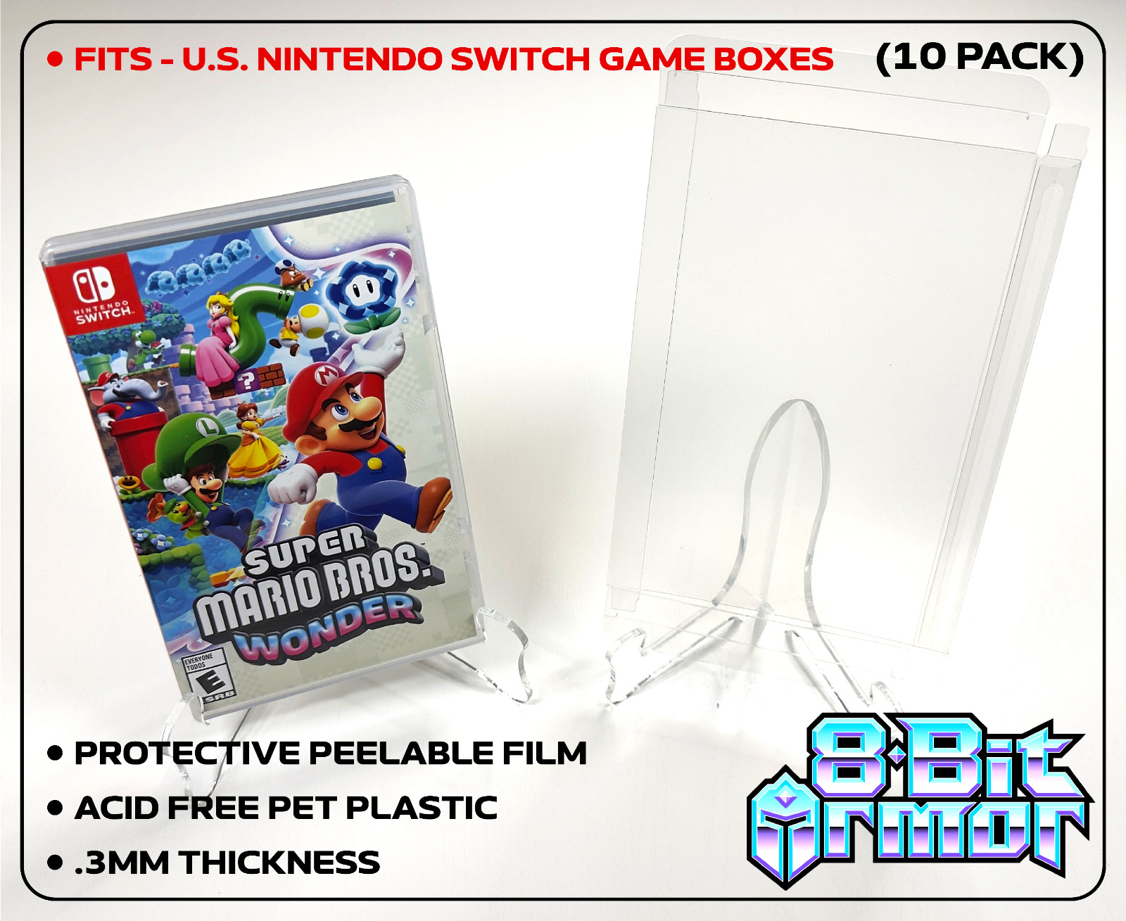 10 Box Protectors for Nintendo Switch Video Game Boxes Clear Display Cases