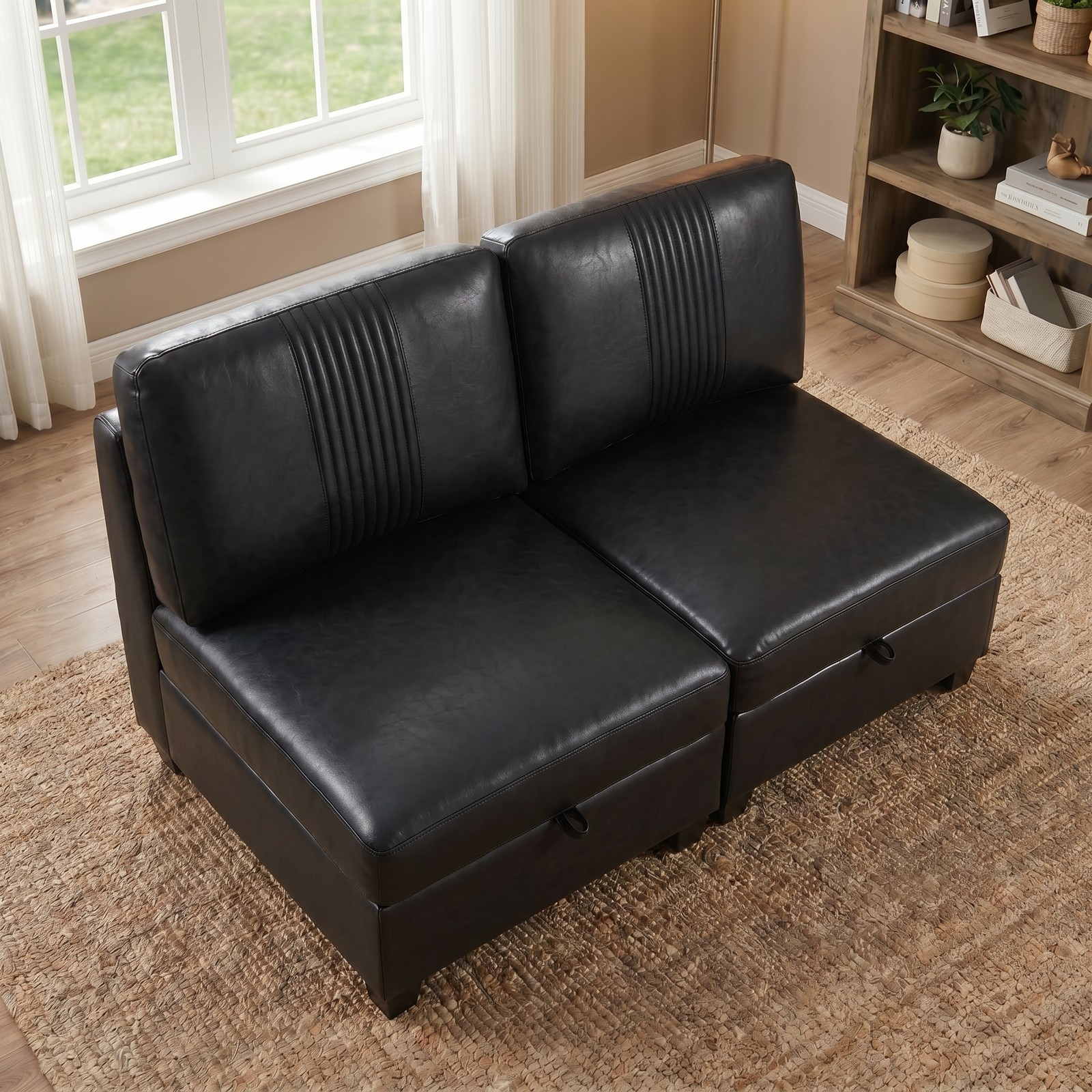 Modular Sofa 2-Seat PU Convertible Sleeper with Storage, 29.1"W