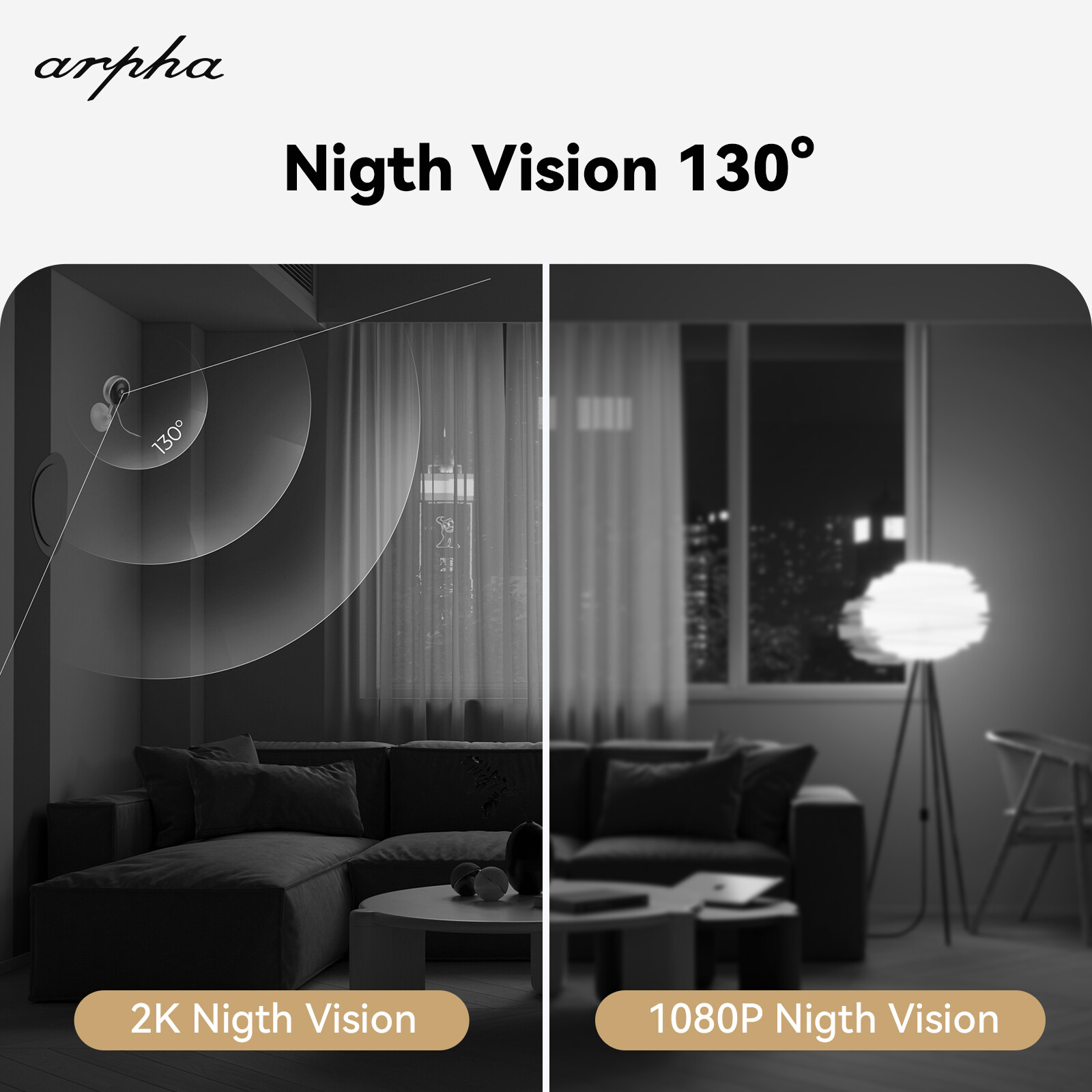 ARPHA 2K Indoor Security Camera WiFi Motion Sound Detection IR 2-Way Talk 2Pcs