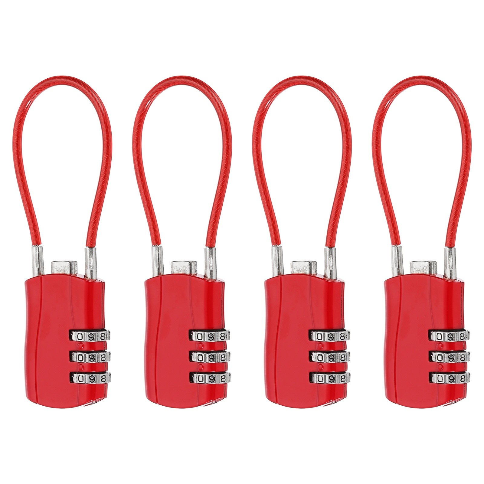 4 Pcs 3 Digit Luggage Cable Combination Lock with 5" Long Cable, Red