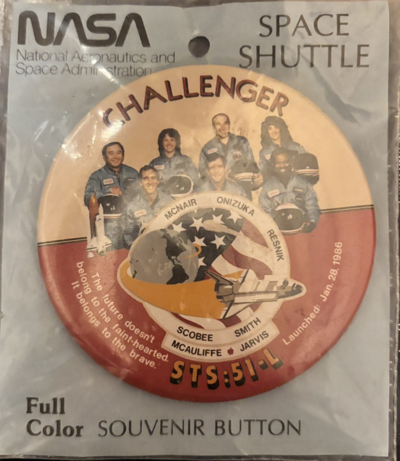 NASA Space Shuttle Challenger STS:51-L Souvenir Button Pin ~Vintage 3.5 in.~