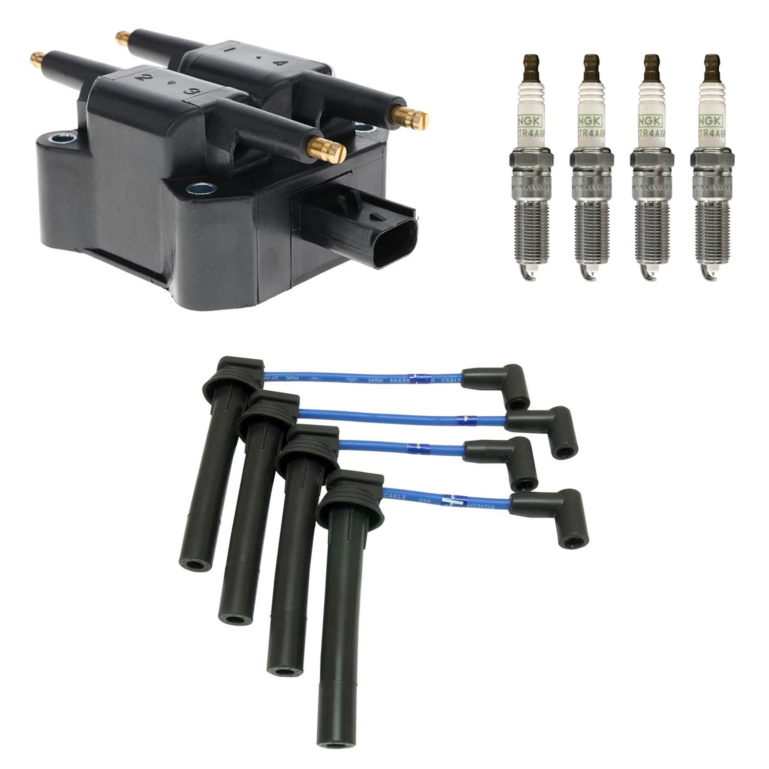 Hitachi Ignition Coil NGK 4 G-Power Spark Plugs & Wire Set Kit for PT Cruiser L4