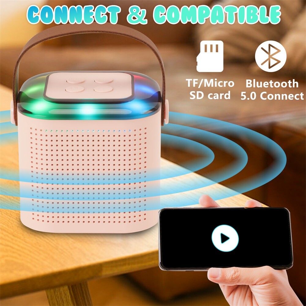 Portable Karaoke Machine Kids Bluetooth Speaker 2 Microphones