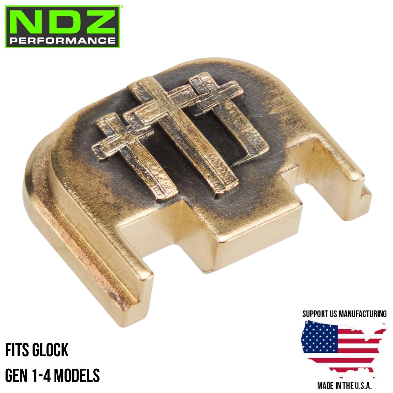 NDZ Glock Gen 1-4 17 19 22 23 26 30 34 Brass 3D Crosses Slide Cover Back Plate