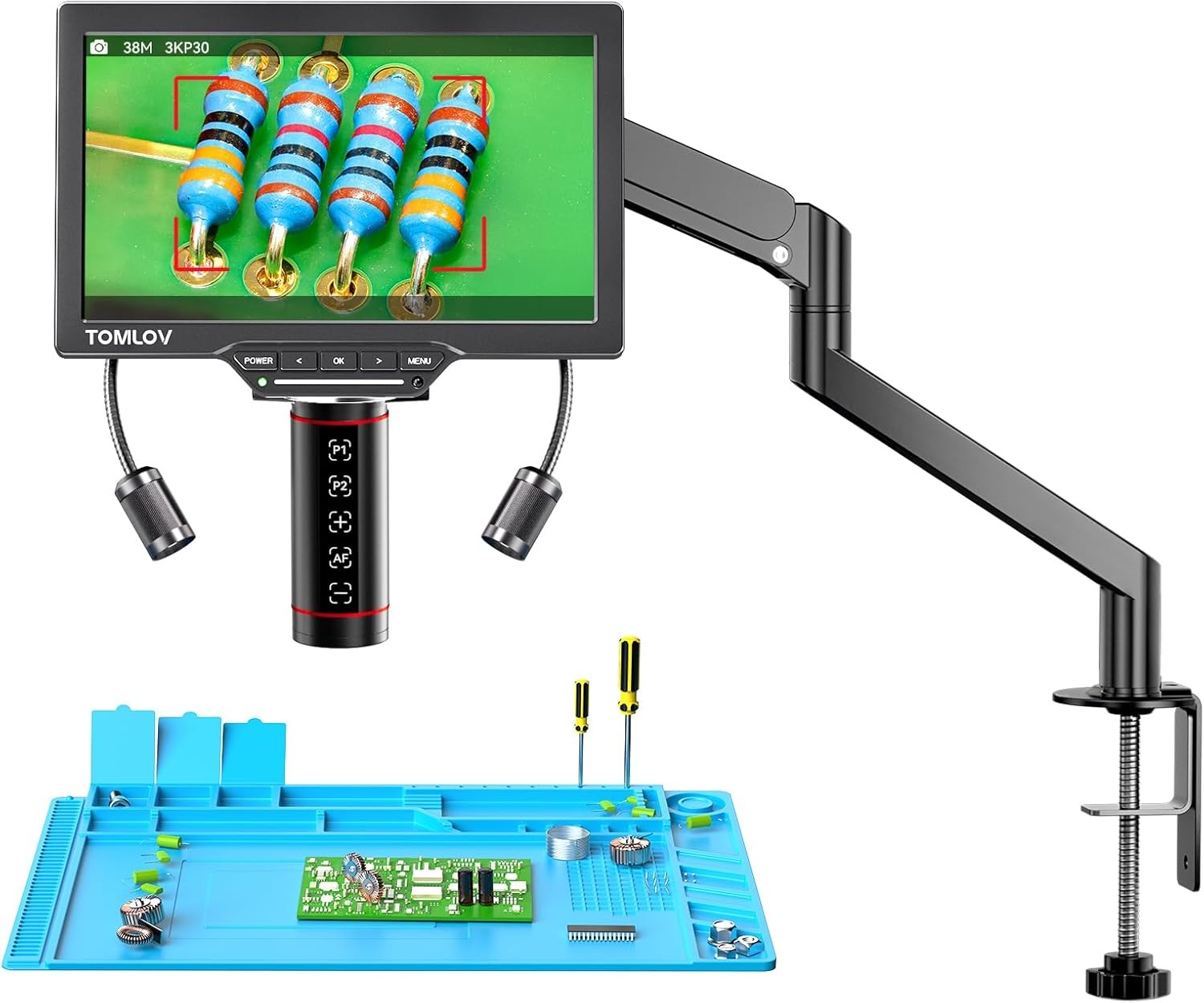 TOMLOV 7" LCD Autofocus Digital Microscope 3K 38MP Coin Microscope PCB Soldering