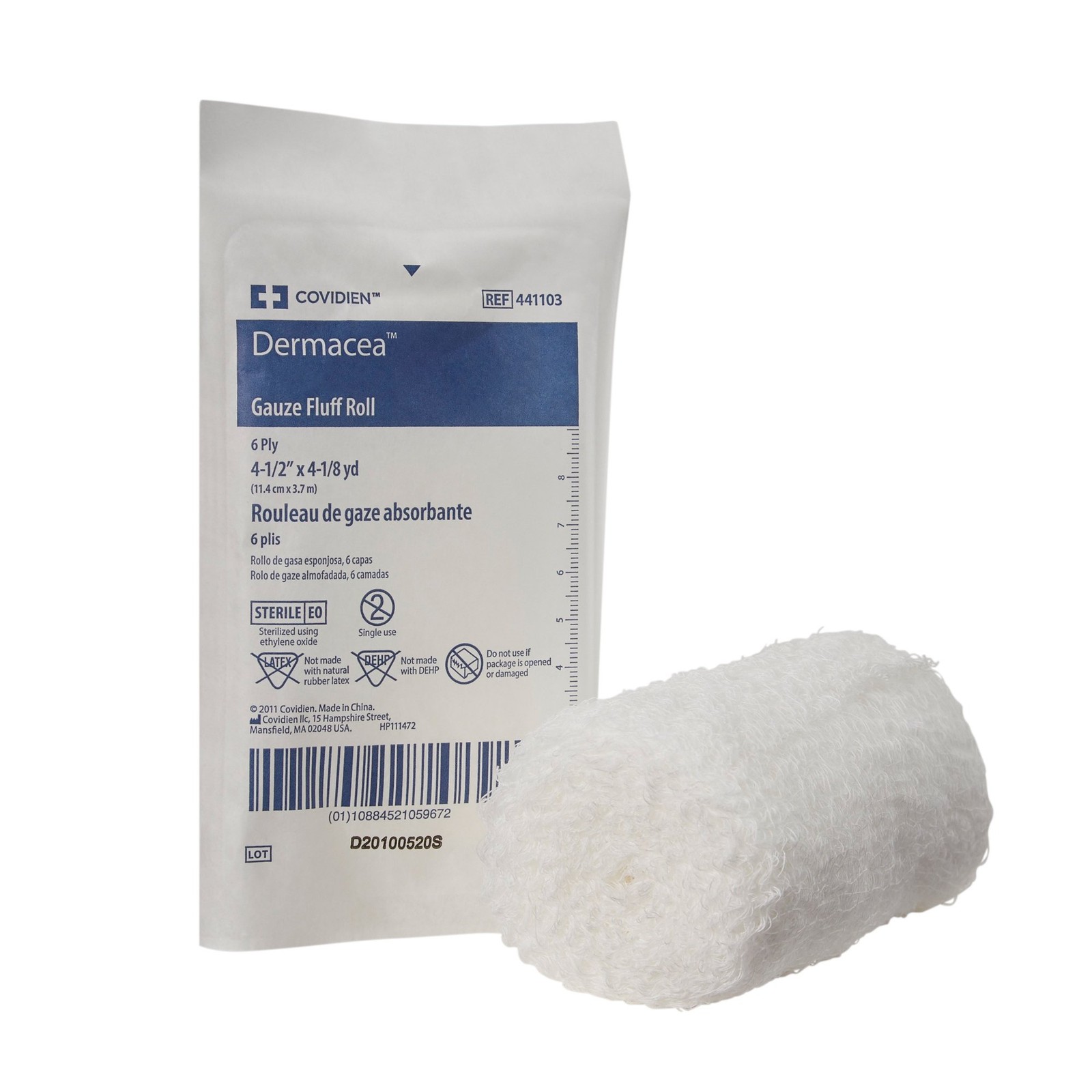 Dermacea Gauze Fluff Roll, 4-1/2 Inch X 4-1/10 Yard, 6-Ply, Sterile, Case of 60