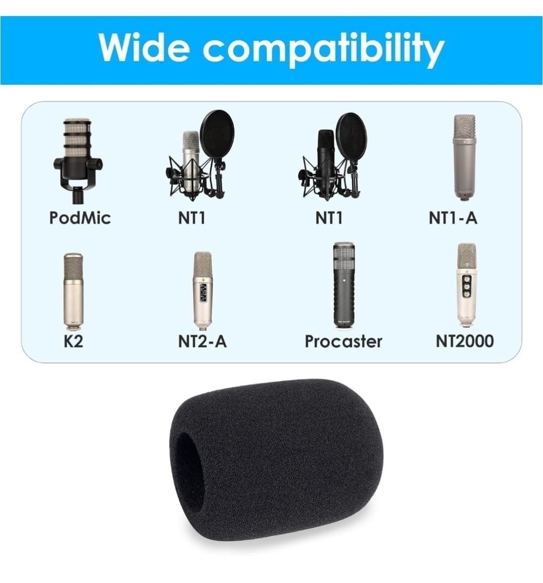 Microphone Pop Filter - Mic Foam Windscreen Cover for Rode NT1-A, NT2-A, NTK