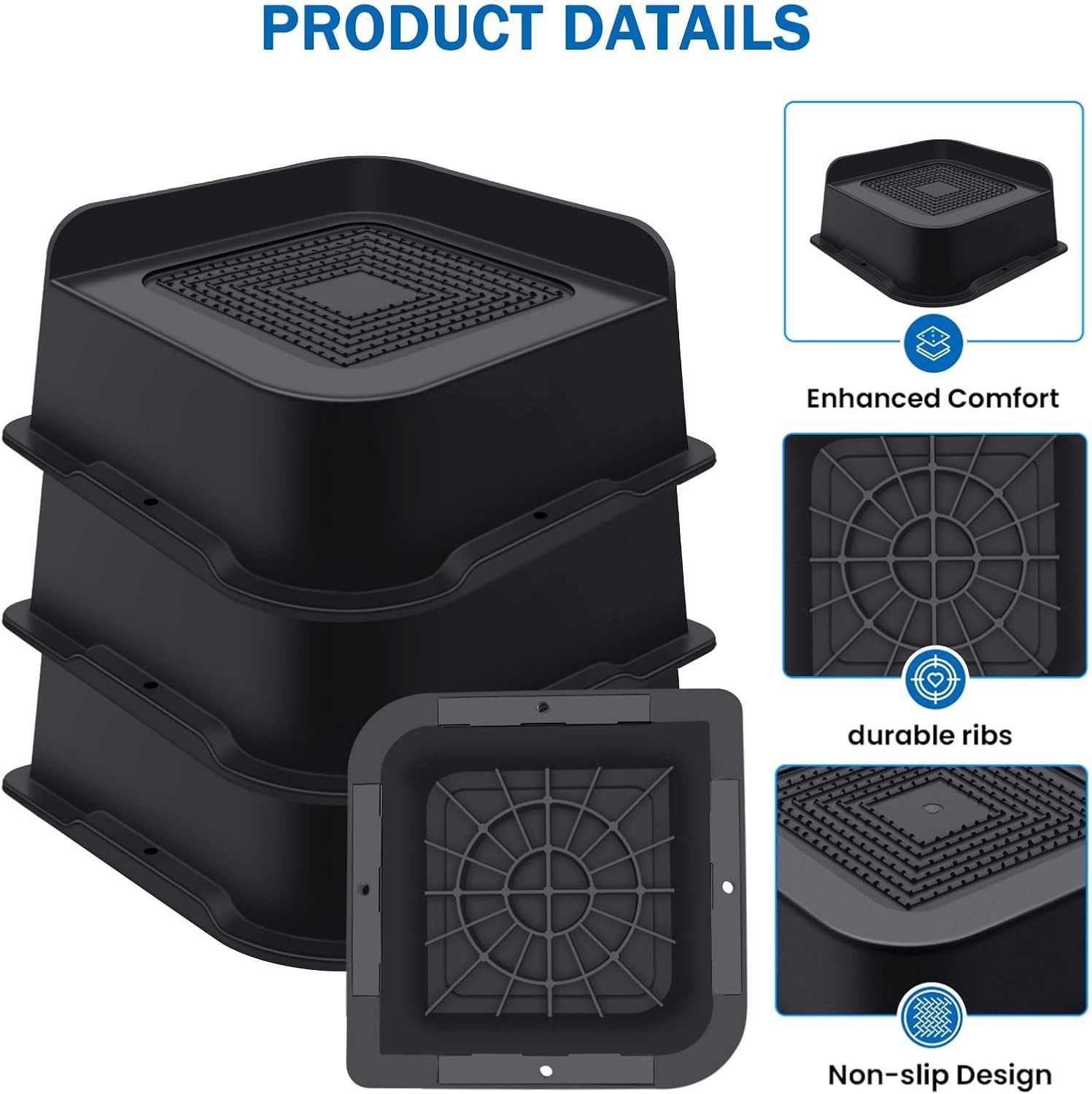 Sturdy 2 Inch Bed & Couch Risers - 4 Pack, Maximum Stability & Floor Protection