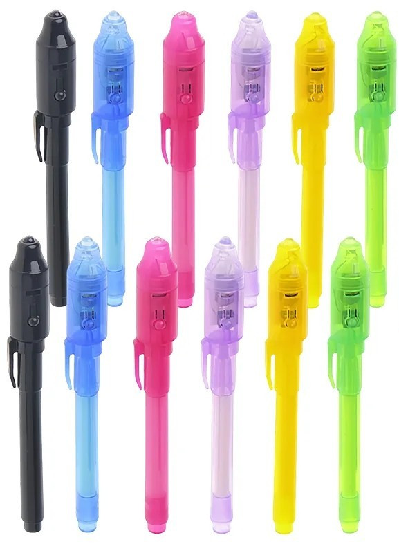 12 PCS Spy Pens Invisible Ink Pen with UV Light Magic Marker for Secret Mess