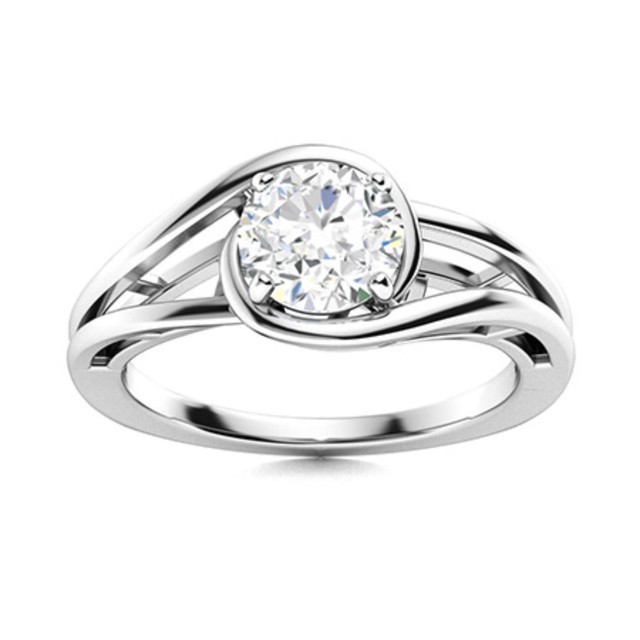 Solitaire 5MM Round White Topaz 925 Sterling Silver Split Shank Ring For Women