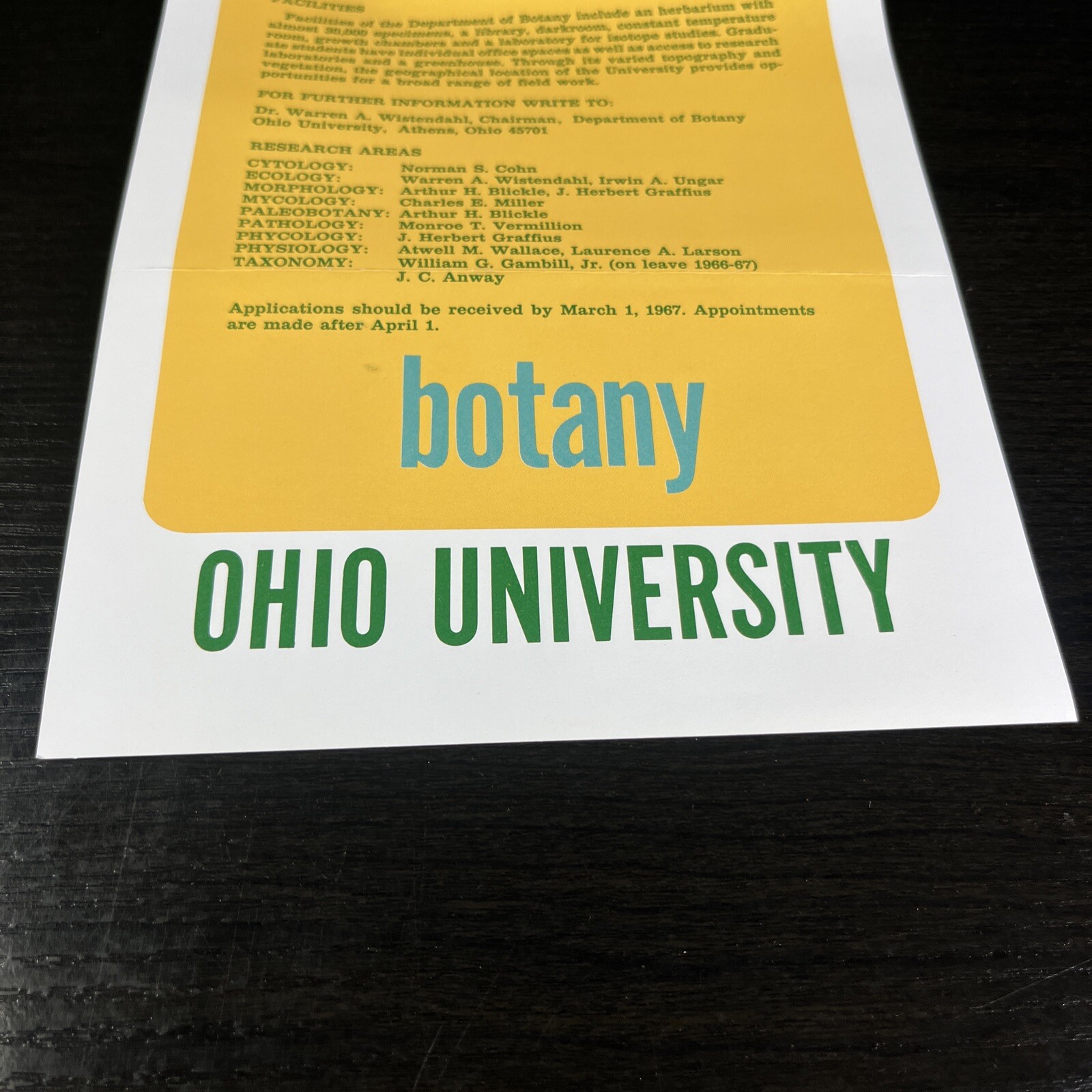 VTG Store Catalog Ohio University Botany 1967