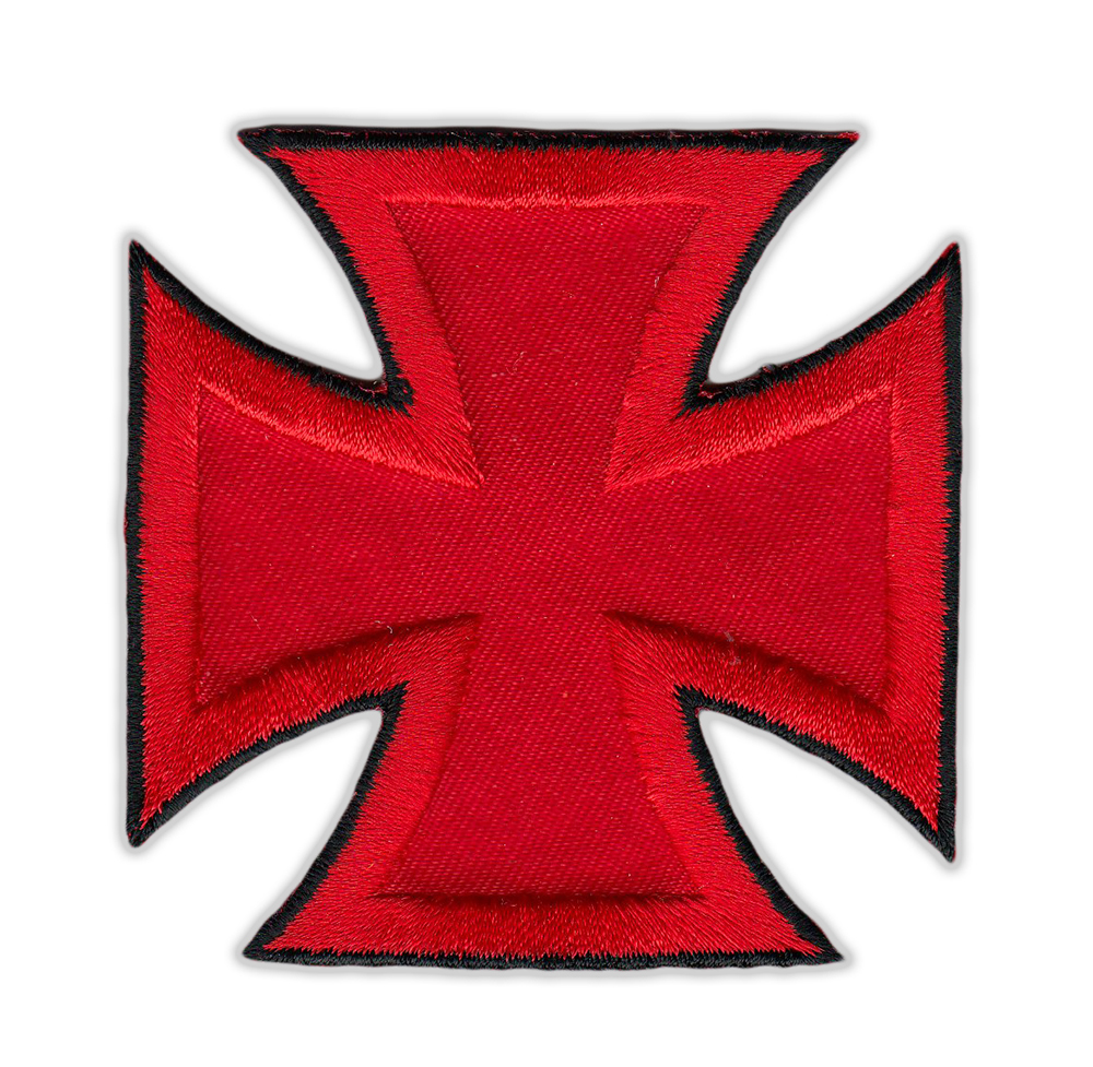Motorcycle Jacket Embroidered Patch - Maltese Cross (Red, Black Trim)