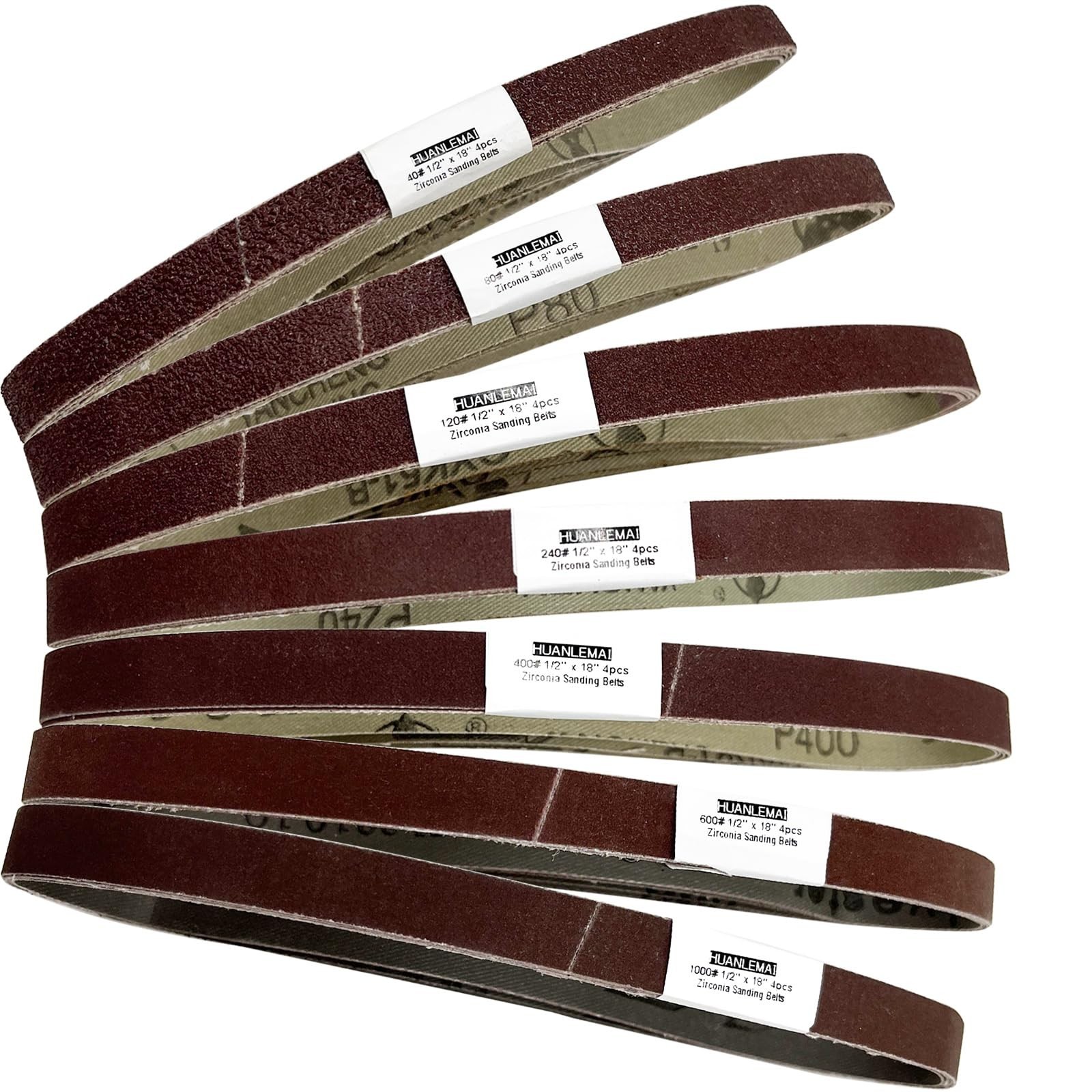 28 Pcs 1/2" x 18" Inch Sanding Belts Set, 4 Each of 40 80 120 240 400 600 100...