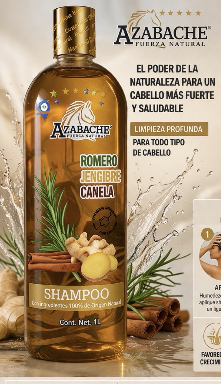 AZABACHE Shampoo, Cinnamon, Ginger, Rosemary 1L