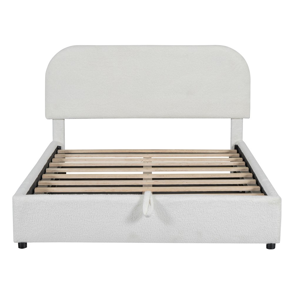 Teddy Fleece Full Size Upholstered Platform Bed with Hydraulic Storage System,