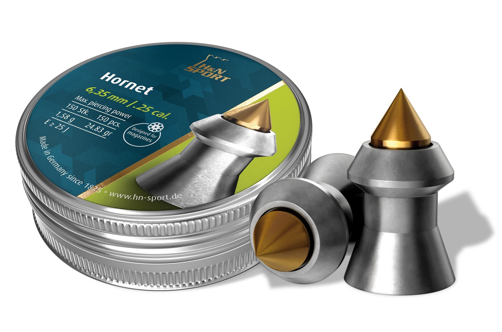 H N Hornet .25 Caliber 24.38 Grains Brass Tipped Airgun Pellets for Hunting