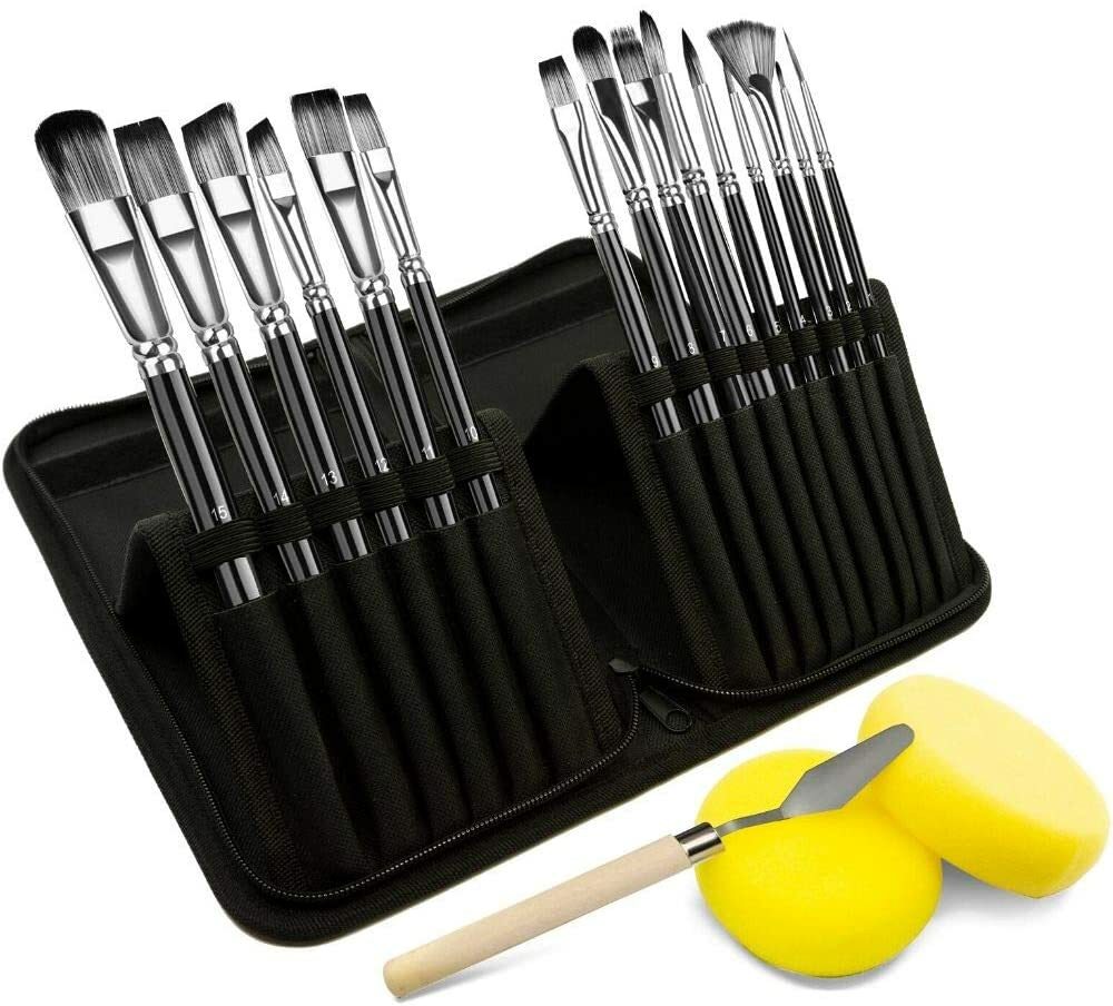 19 pcs Paint Brushes Set Nylon Brush for Oil Watercolor Artist Painting Art NEW