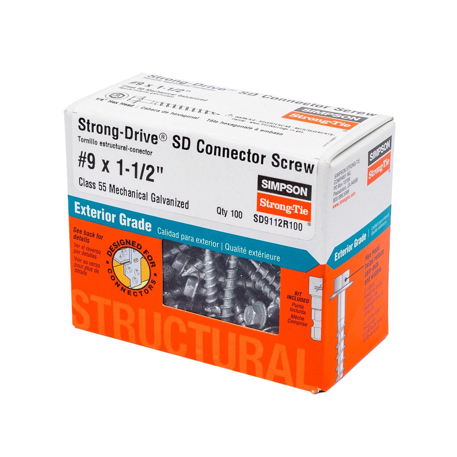 Simpson Strong-Tie SD9112R100 Galvanized Hex Head Connector Screw #9 x 1.5 in.