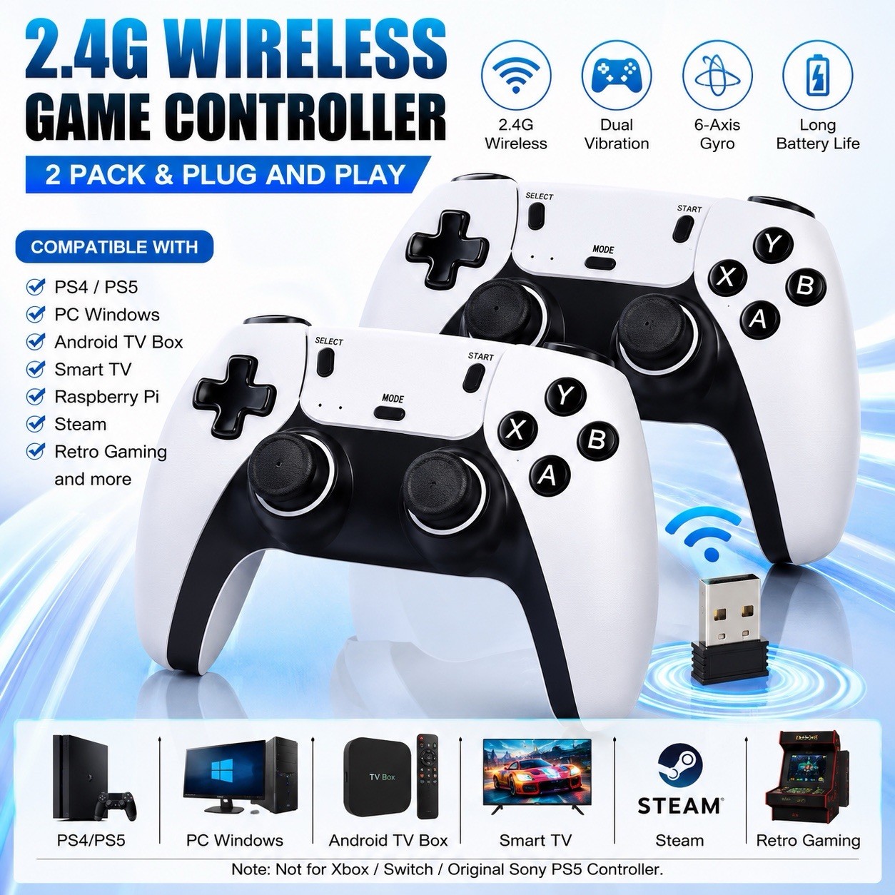 2PCS Universal Wireless Game Controllers USB Receiver for PC Android TV Box