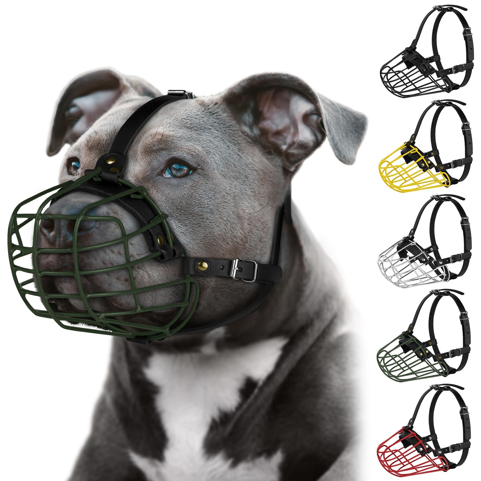 Pitbull Dog Muzzle Metal Mask Amstaff Secure Wire Basket Large, Black