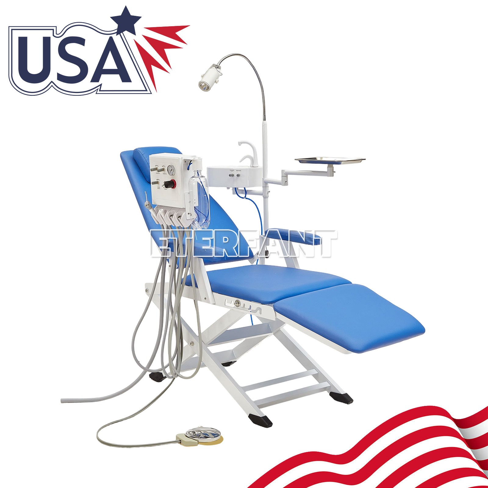 ETERFANT Portable Dental Foldable Chair Set with Air Turbine & LED Light Blue US