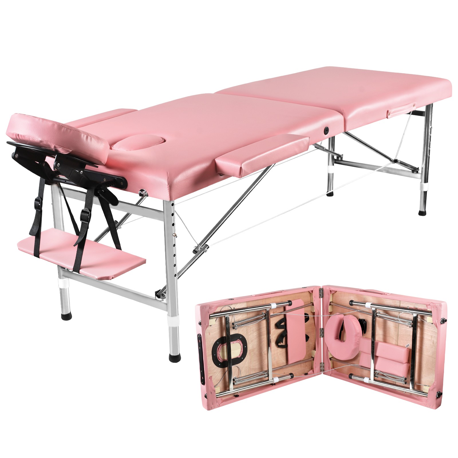 Massage Table Massage Bed Spa Bed 83" Long Portable 2 folding W/ Carry Case pink