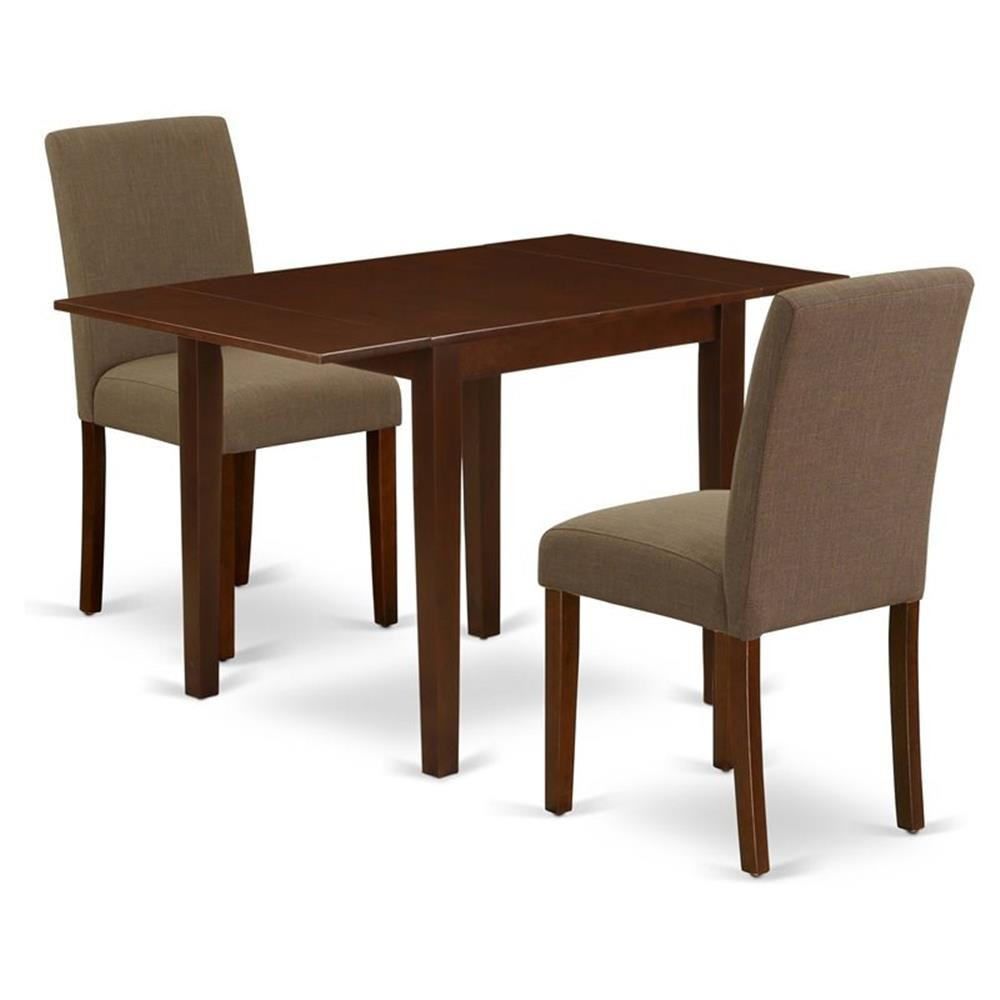 East West Furniture 3-piece Wood Dining Set with Linen Seat in Mahogany