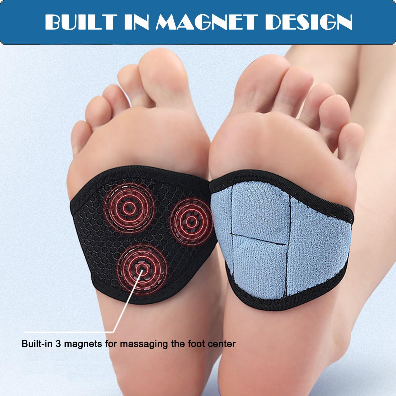 Arch Support Sleeves with 3 Magnets, 1 Pair Soft Elastic Flat Foot Arch Pad P...