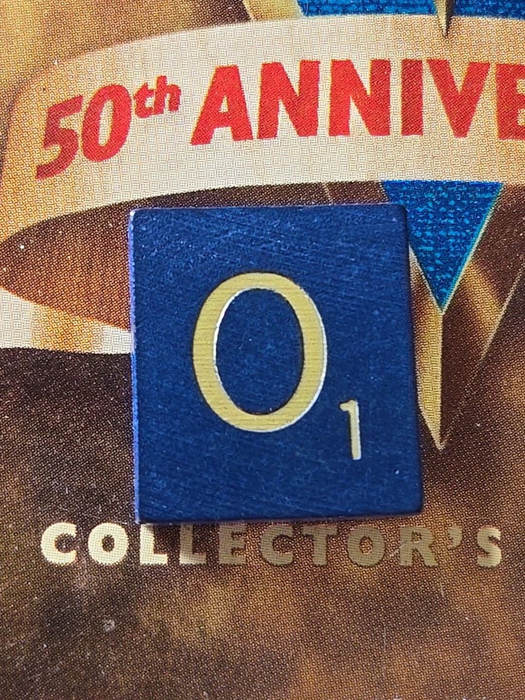 Scrabble Blue Gold O Letter Tile 1998 50th Anniversary Single Game Part Piece