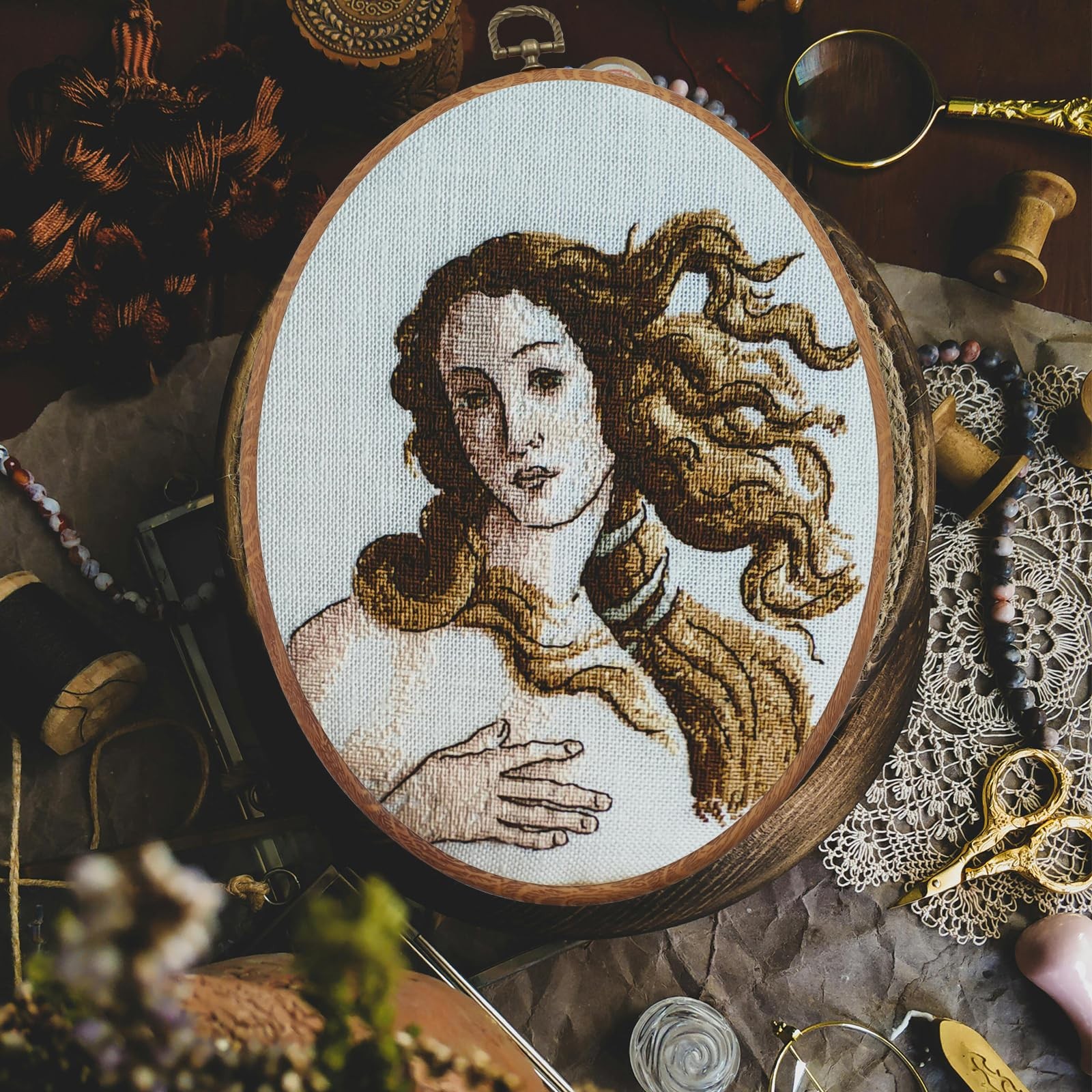 5Pcs Oval Embroidery Hoops 4.3"x5.3" Decorative Cross Stitch Hoops, Vintage C...