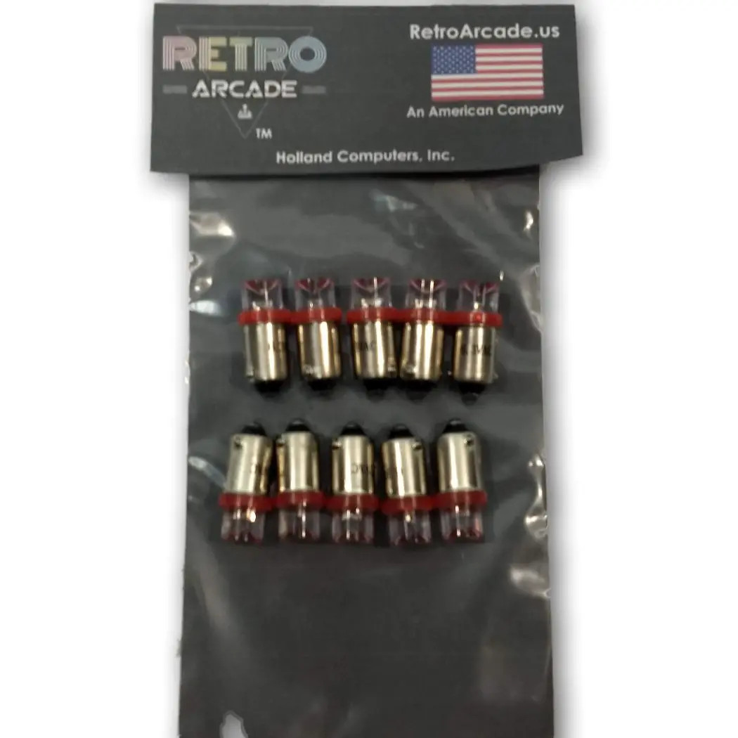 10 Pack Red Pinball 6.3 Volt LED Round Bulbs 44/47 Bayonet Base BA9S Concave Top