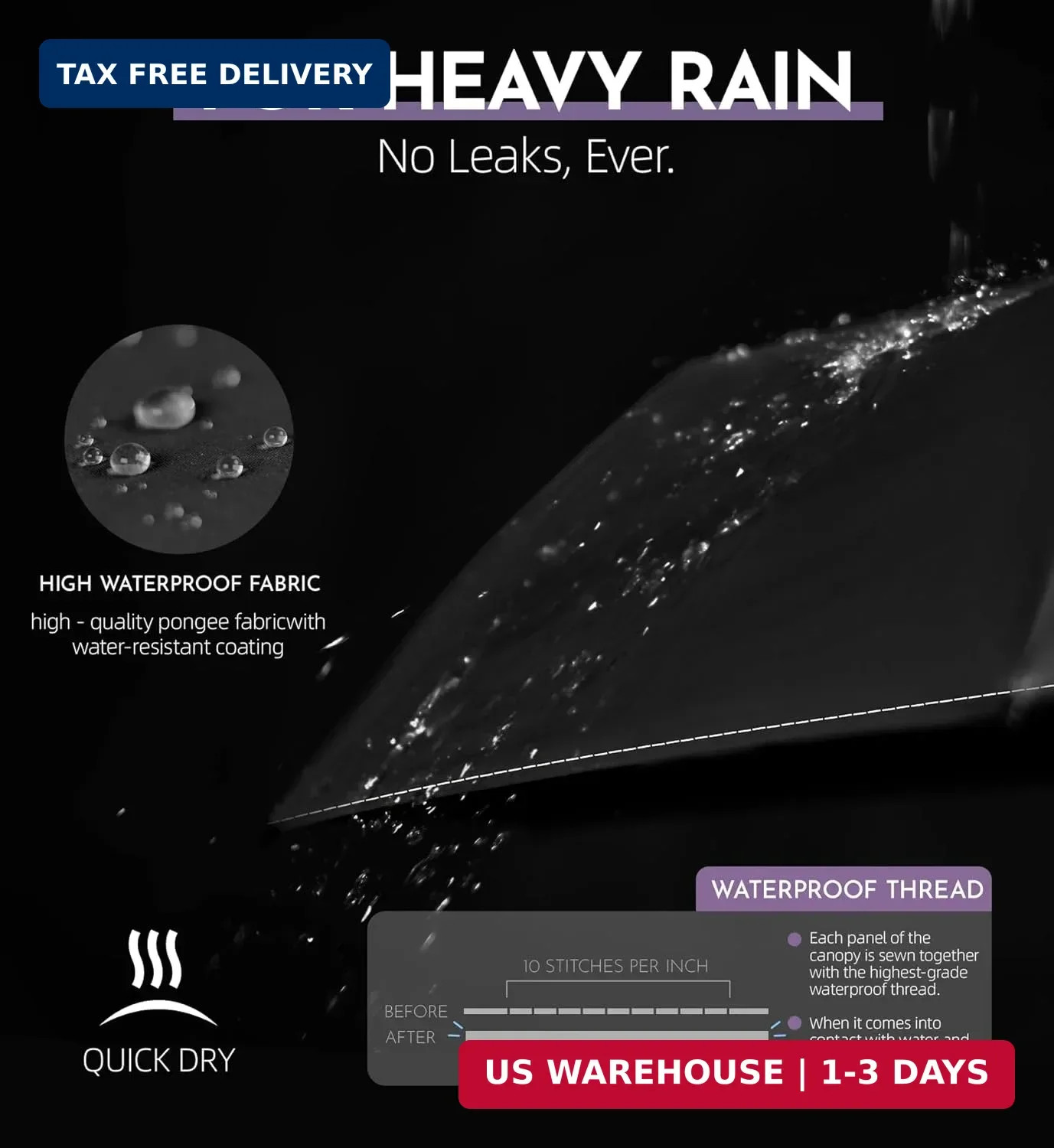 Compact Travel Windproof Umbrella, 43" Auto open/close Folding Quick Dry Umbrell