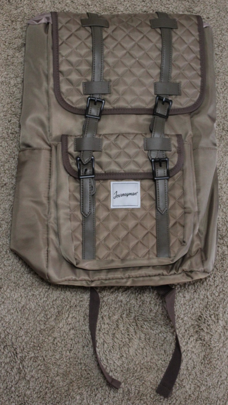 Journeyman Quilted Brown Tan Back Pack Book Bag Brand New 14" x 20"