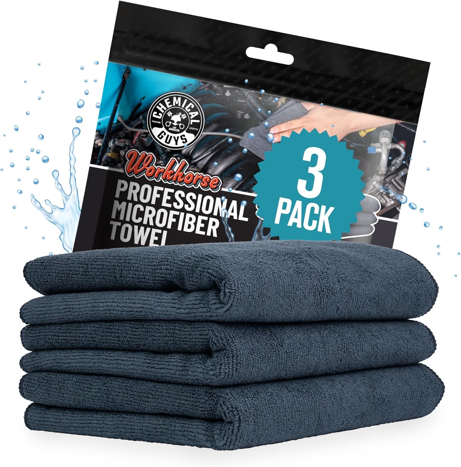 Chemical Guys Workhorse Black Microfiber Towels 16x16 Inch 3 Pack Car Detailing