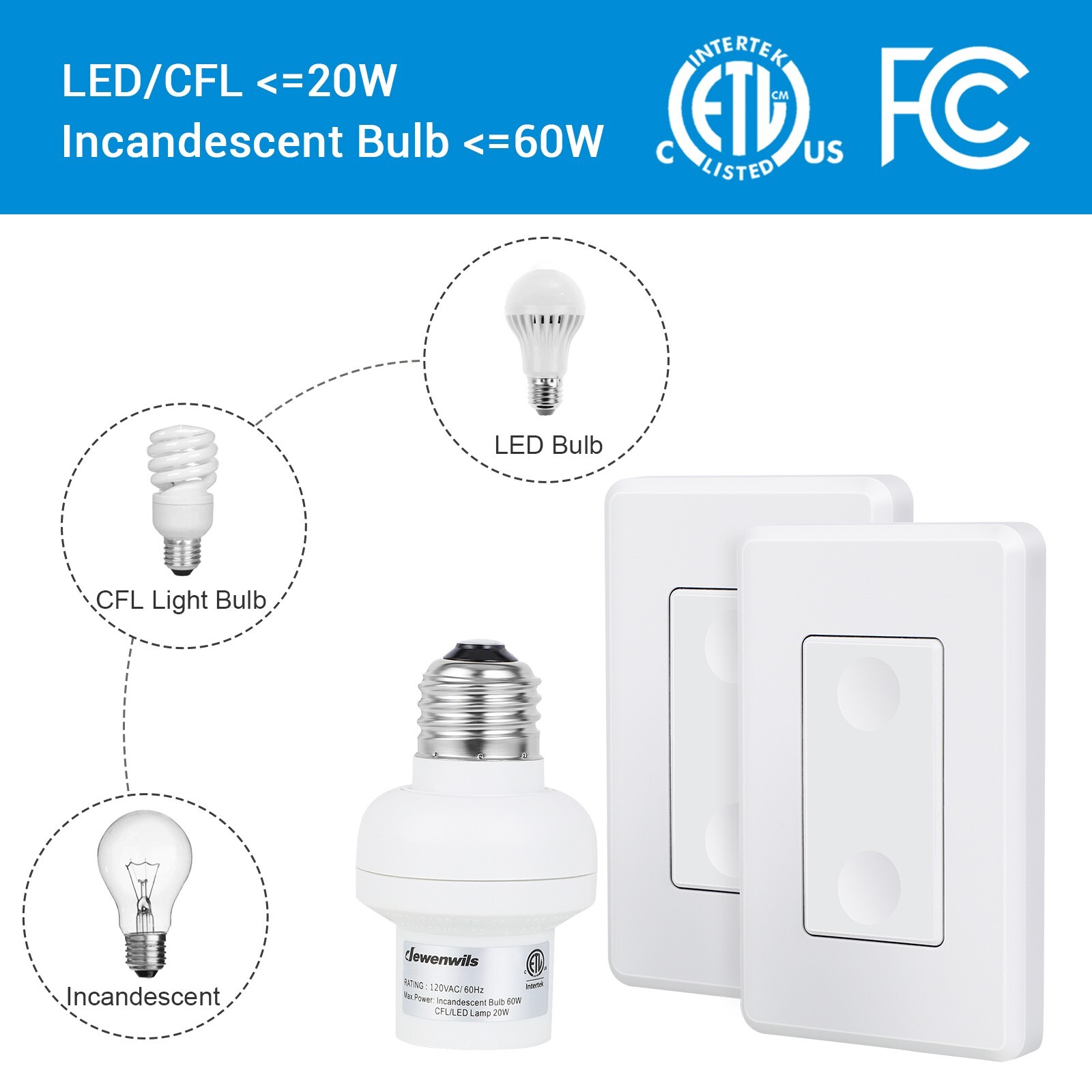 DEWENWILS Wireless Remote Control Light Socket Light Switch for Light Fixtures