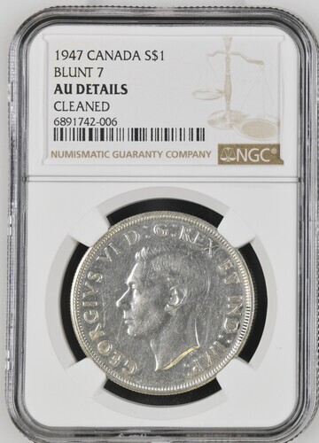 1947 Blunt 7 Canada Silver Dollar - NGC AU Details George VI -BT159
