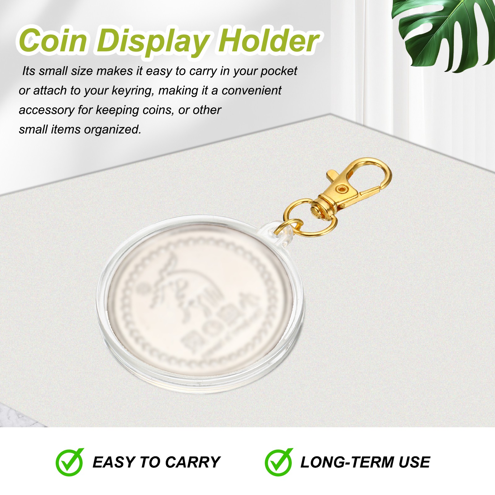 2Pack 40mm Coin Holder Keychain Coin Case with Key Ring Buckle Silver