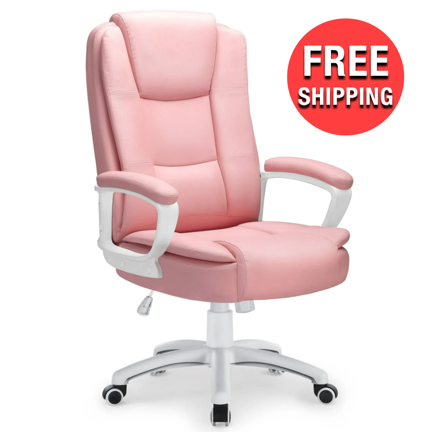 Heavy-Duty Leather Executive Office Ergonomic High Back Pink Computer Chair NEW