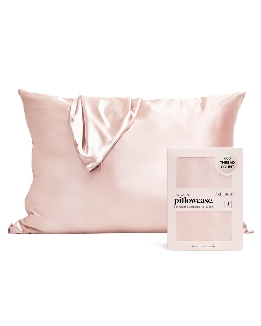 Kitsch Beauty Blush 100% Satin PIllowcase Standard 26" x 19" Zip Closure