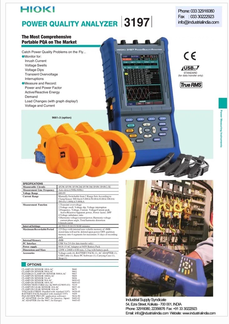 Hioki 3197 Three Phase HandHeld Power Quality Analyzer Meter