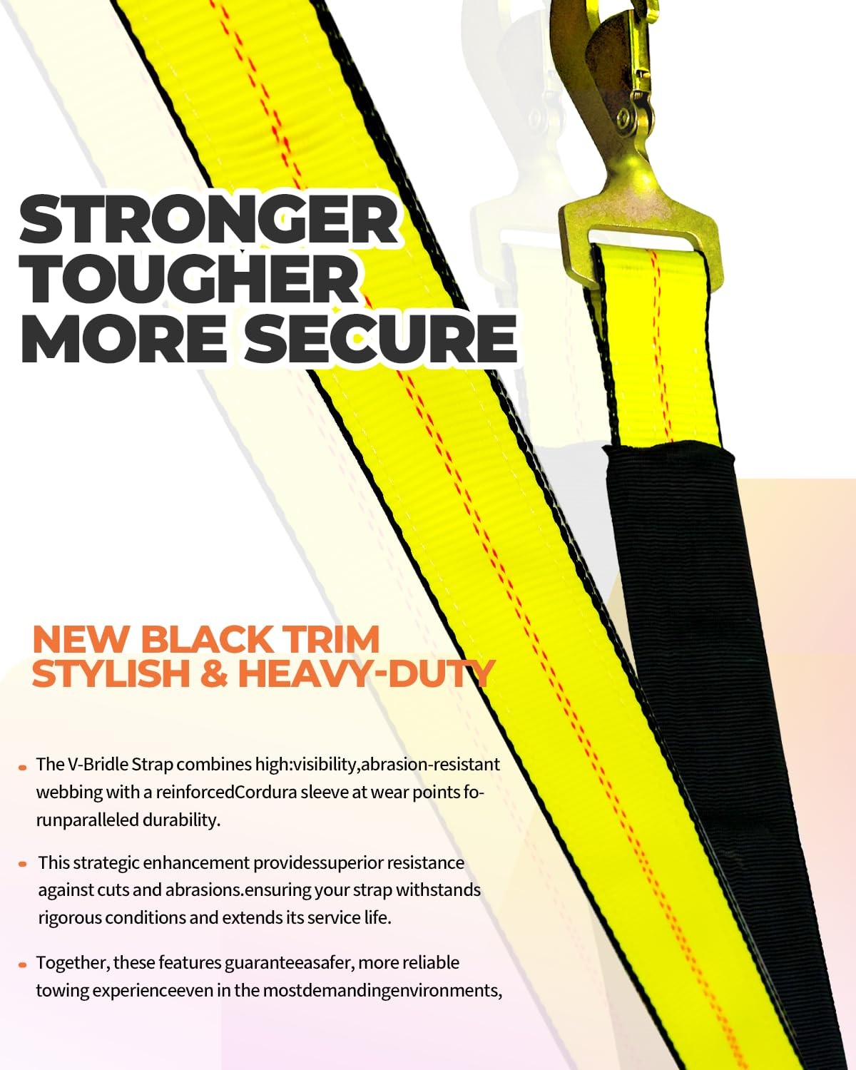 V Bridle Tow Strap 5,400lb Capacity W/ Snap Hooks Heavy Duty 2" x 4'