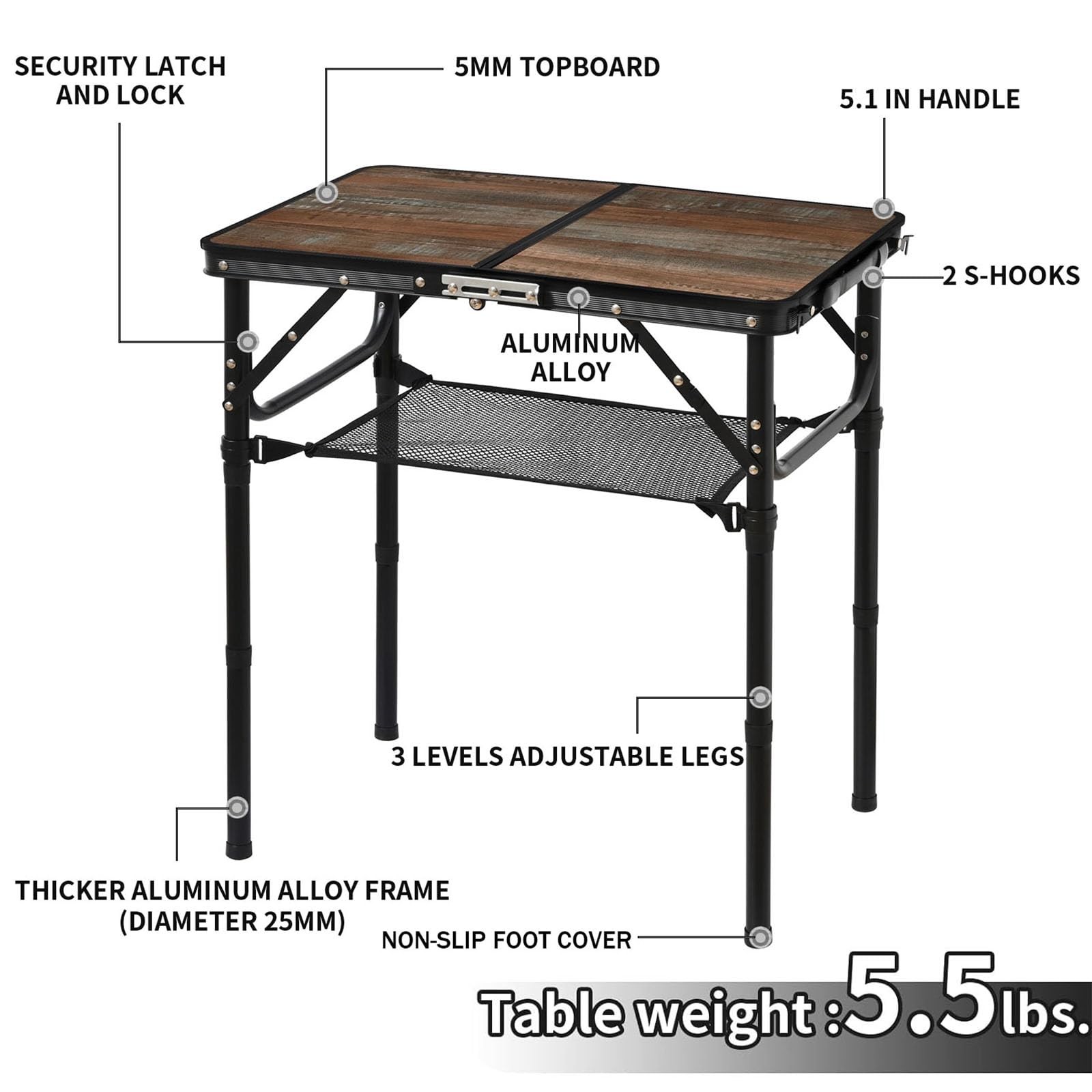 Folding Picnic Table 2ft Portable Camping Table Adjustable Heights Metal Alum...