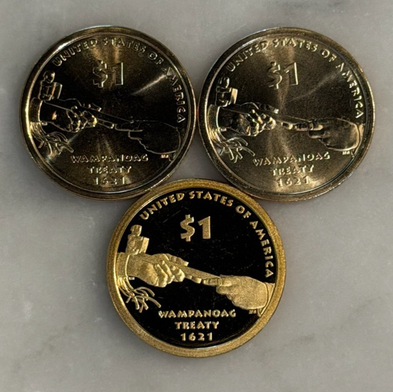 2011 PDS Sacagawea Wampanoag 3 Coin Set (1) Proof & (2) BU Dollar