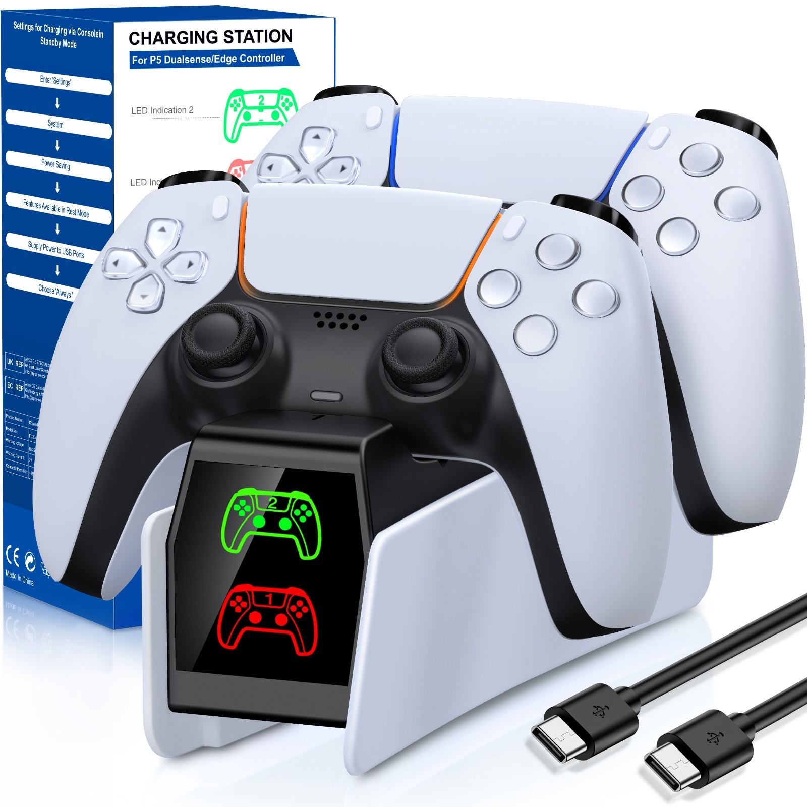 PS5 Controller Charger Station Dock for PlayStation 5 Dualsense with LED Light